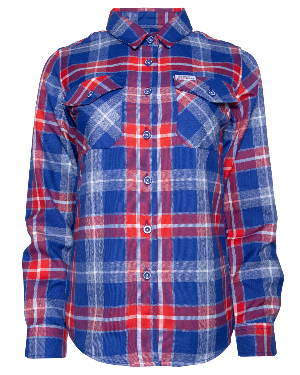 red and blue womens flannel