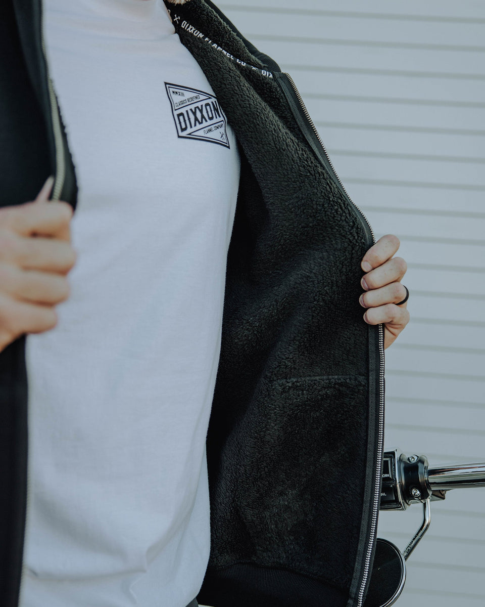BLACK SHERPA LINED ZIP HOODIE - MENS – Dixxon Canada
