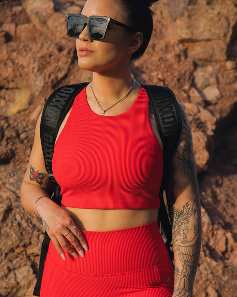 WOMENS RIBBED CROP TOP - RED