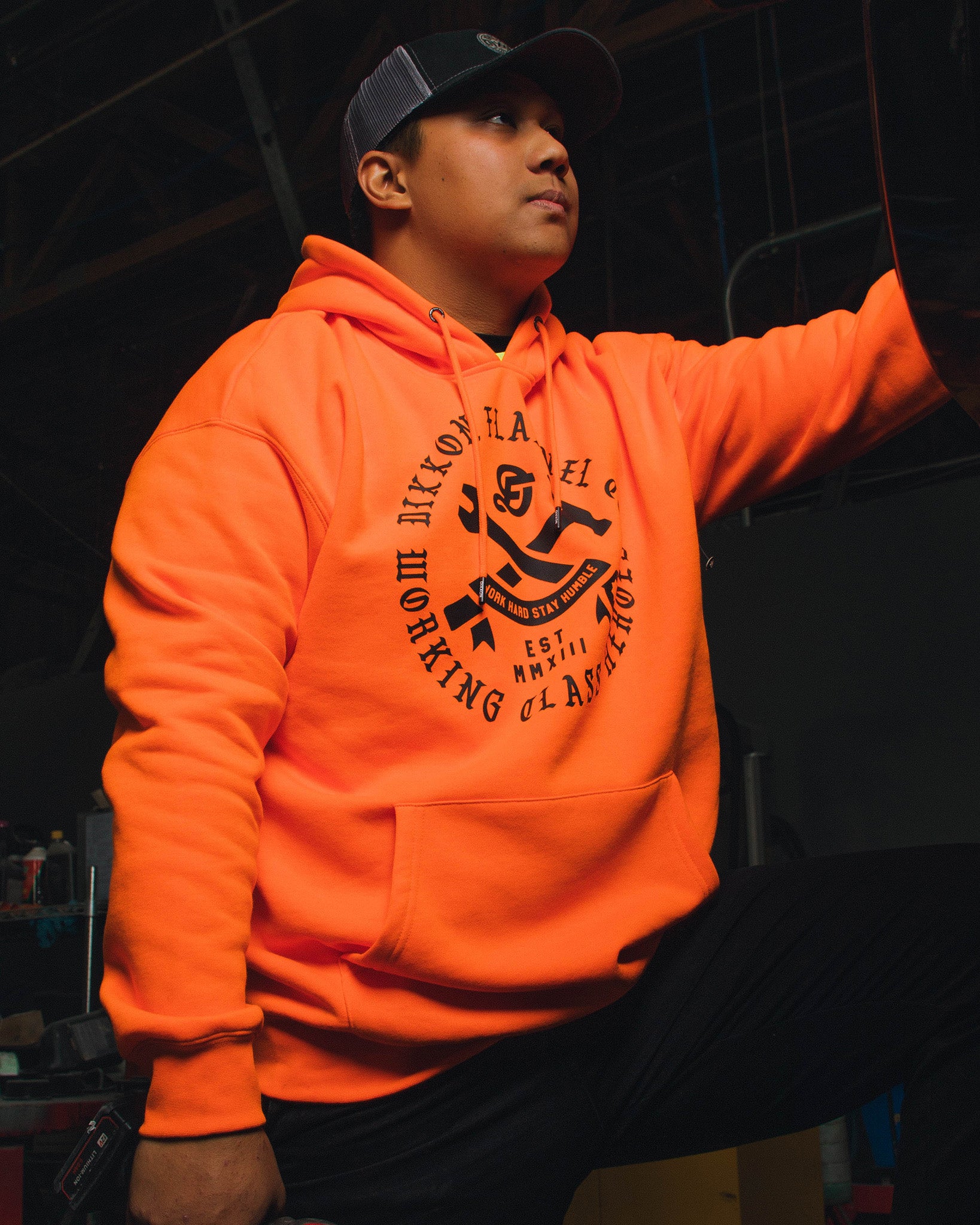 WORKING CLASS HEROS HI-VIS ORANGE HOODIE - MENS