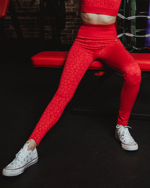 WOMENS SEAMLESS LEGGINGS - RED LEOPARD