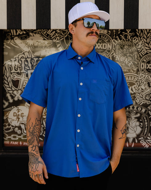 BAMBOO SHORT SLEEVE BUTTON UP SOLID TRUE BLUE 2.0 - MENS