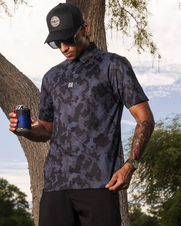 BLACK CAMO PARTY POLO - MENS