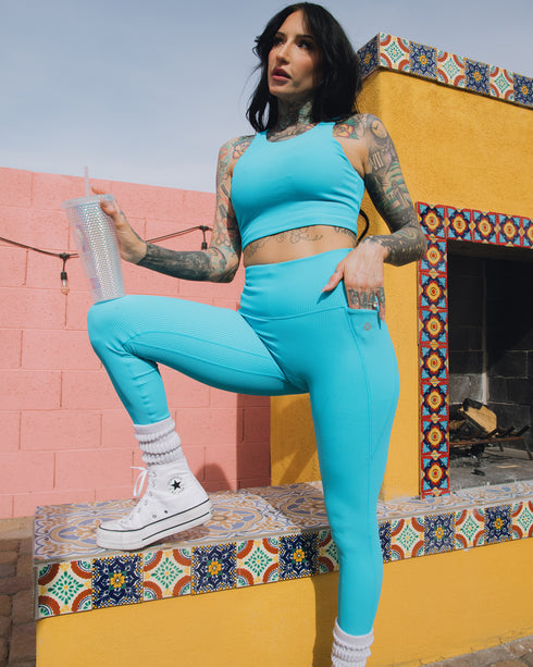 WOMENS RIBBED LEGGINGS - BLUE