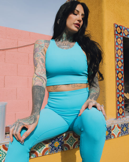 WOMENS RIBBED CROP TOP - BLUE