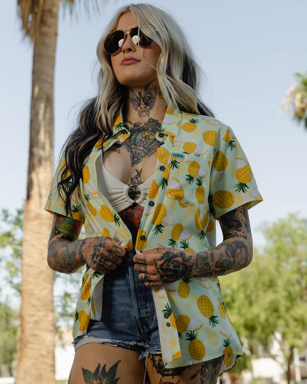 SOCIAL CLUB PARTY SHIRT SHORT SLEEVE BUTTON UP - WOMENS
