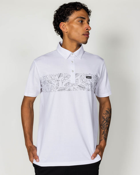 WHITE FLORAL PARTY POLO - MENS