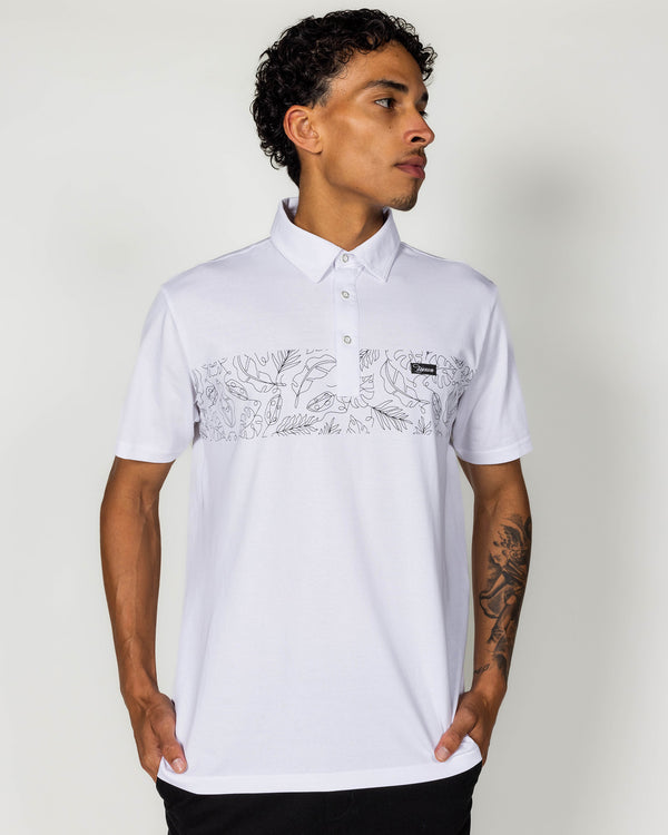 WHITE FLORAL PARTY POLO - MENS