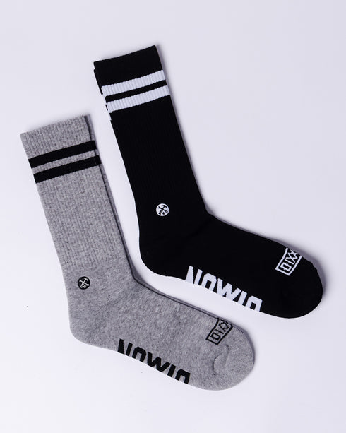 2PK BLACK AND GREY PREMIUM CREW SOCKS