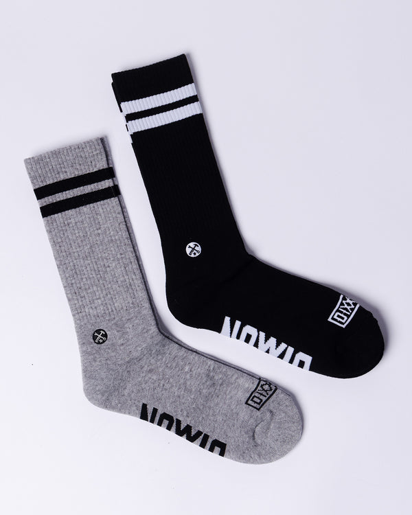 2PK BLACK AND GREY PREMIUM CREW SOCKS