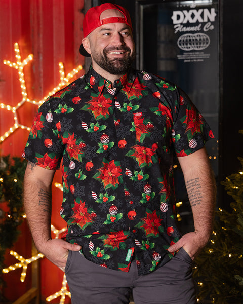FESTIVE FLORAL PARTY SHIRT SHORT SLEEVE BUTTON UP - MENS – Dixxon