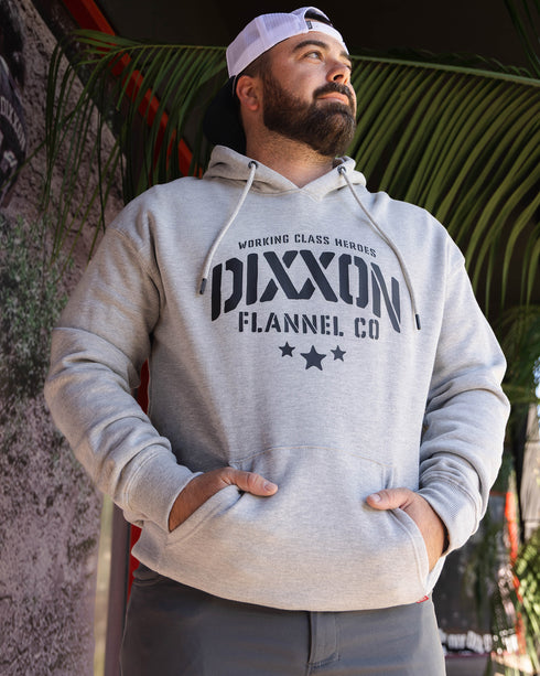 BLACK STENCIL PULLOVER HOODIE HEATHER GREY - MENS