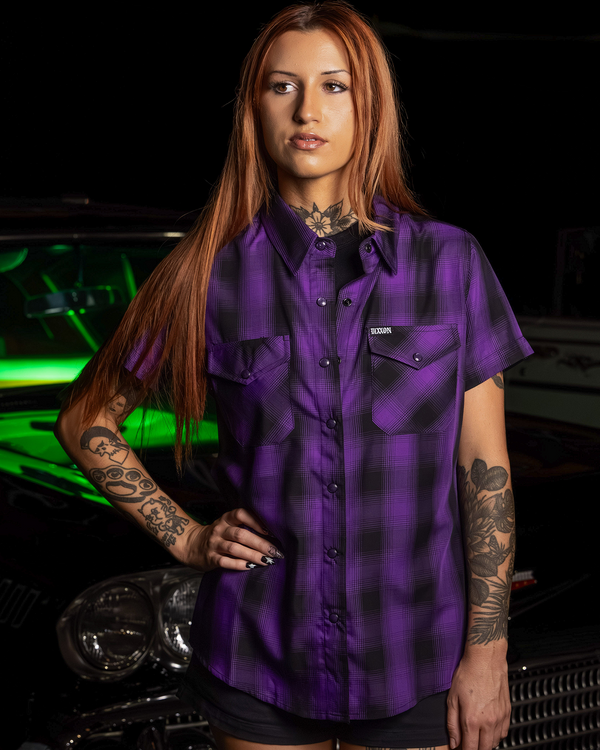 ROYALTY HERITAGE BAMBOO SHORT SLEEVE BUTTON UP - WOMENS