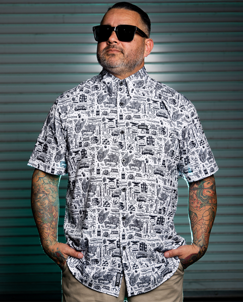 THE ESSENTIALS - WHITE PARTY SHIRT SHORT SLEEVE BUTTON UP  - MENS