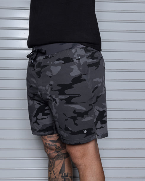 7" GYM SHORTS BLACK CAMO - MENS