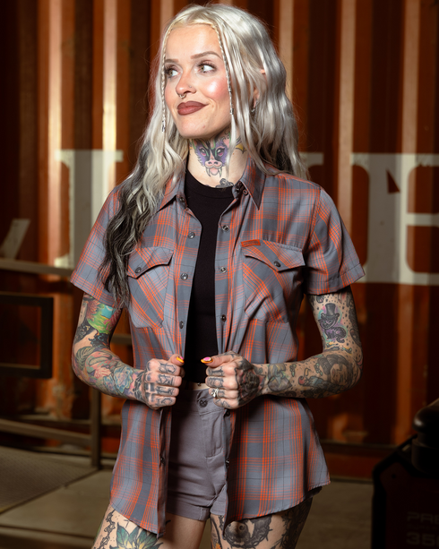 AFTER BURNER BAMBOO SHORT SLEEVE BUTTON UP - WOMENS