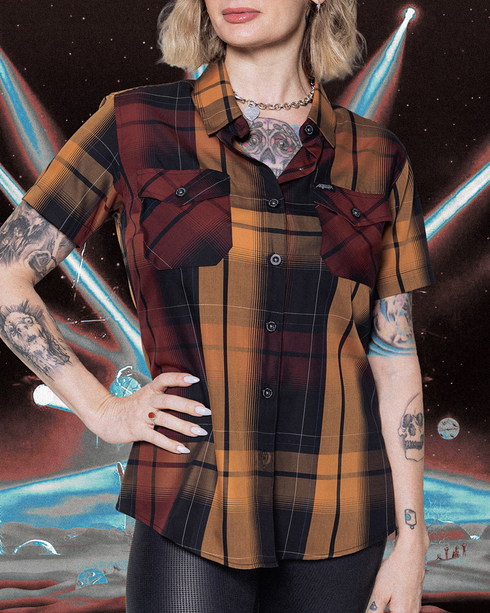 ANTHRAX: PERSISTENCE OF TIME BAMBOO SHORT SLEEVE BUTTON UP - WOMENS