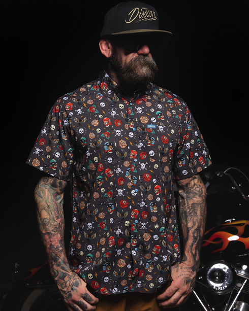 MOBBIN' PARTY SHIRT SHORT SLEVE BUTTON UP - MENS