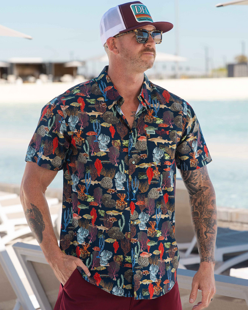 THE REEF PARTY SHIRT SHORT SLEEVE BUTTON UP  - MENS