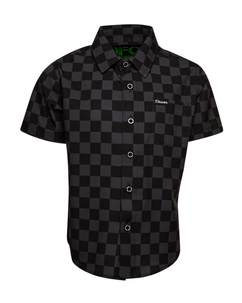 WINNER'S CIRCLE BLACK & GREY PARTY SHIRT SHORT SLEEVE BUTTON UP - YOUTH