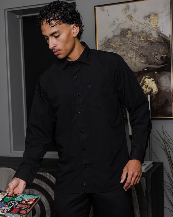 BAMBOO LONG SLEEVE DRESS SHIRT SOLID BLACK 2.0 - MENS