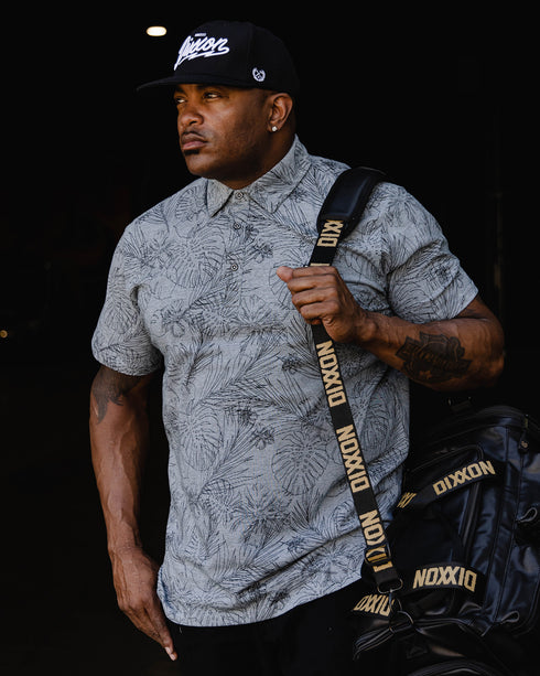 BLACK FLORAL PREMIUM POLO HEATHER GRAY - MENS