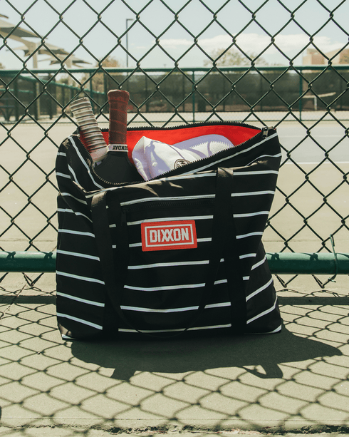 BLACK & WHITE STRIPES ZIPPER TOTE BEACH BAG