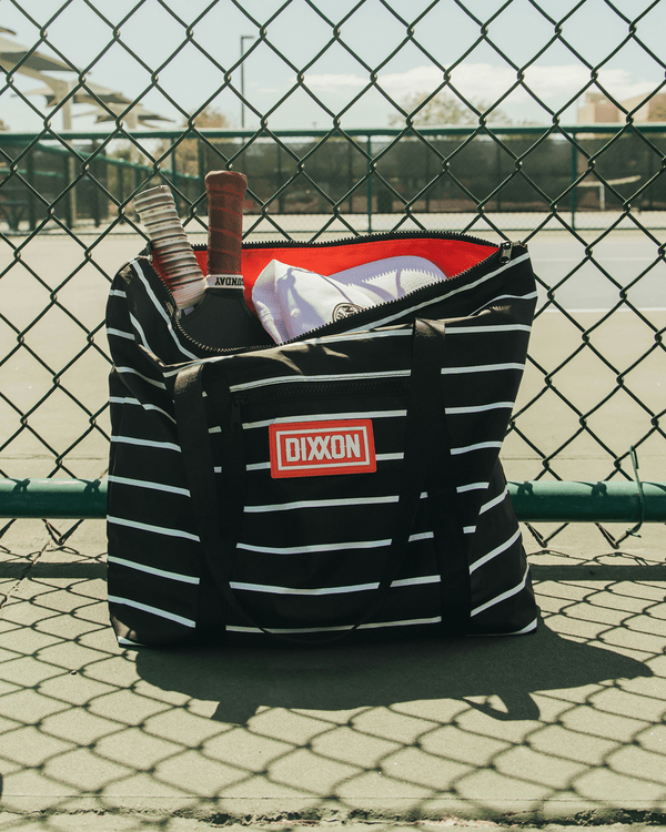 BLACK & WHITE STRIPES ZIPPER TOTE BEACH BAG