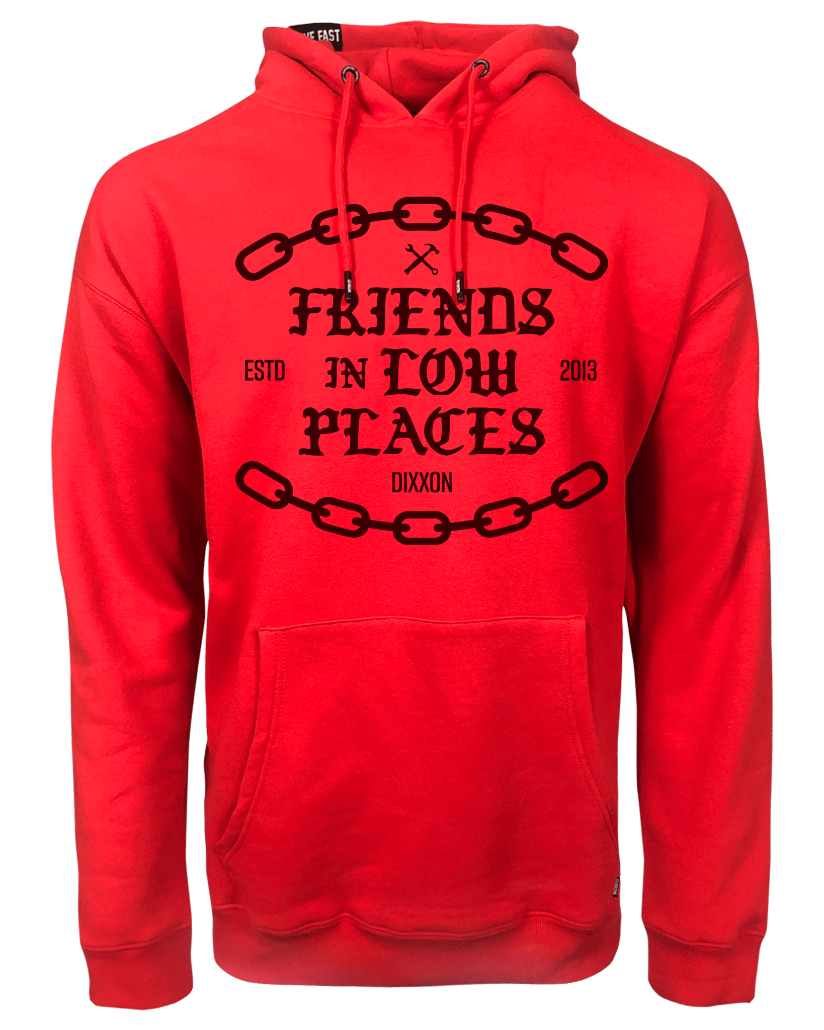 FRIENDS IN LOW PLACES HOODIE RED BLACK MENS