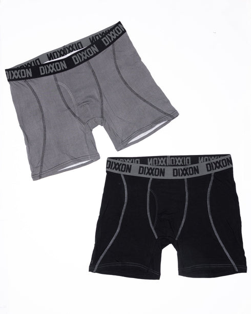 HERRINGBONE COTTON STRETCH 2PK BOXER BRIEFS - GREY & BLACK
