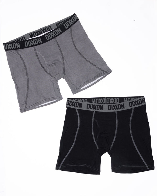 HERRINGBONE COTTON STRETCH 2PK BOXER BRIEFS - GREY & BLACK