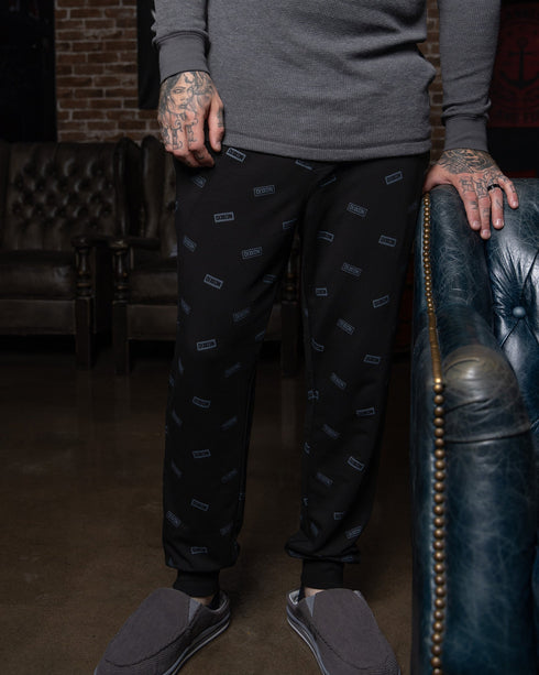 BOXED LOGO BLACK & GREY PAJAMA PANTS - MENS