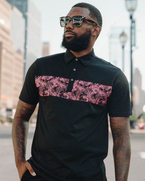 CORAL FLORAL PREMIUM POLO BLACK - MENS