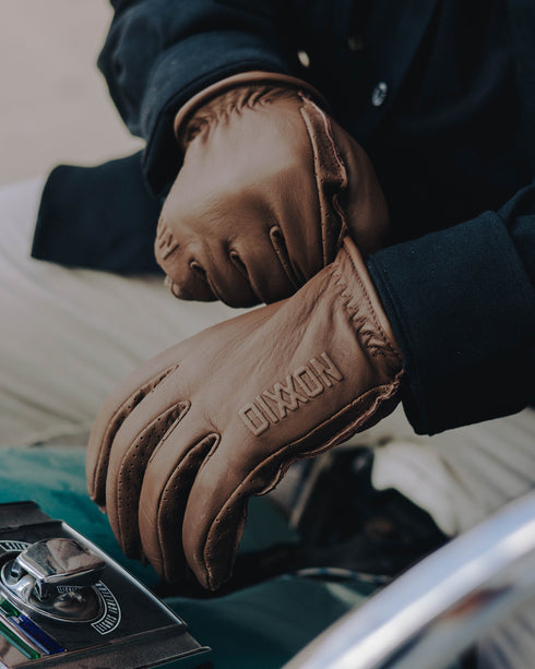 ROPER LEATHER MOTO GLOVES - BROWN