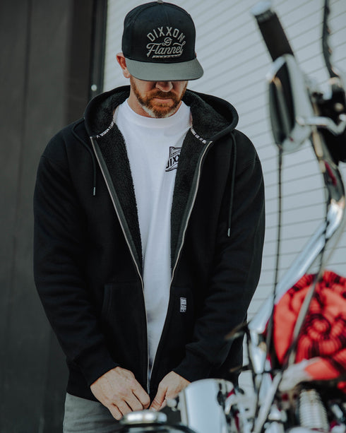 BLACK SHERPA LINED ZIP HOODIE - MENS
