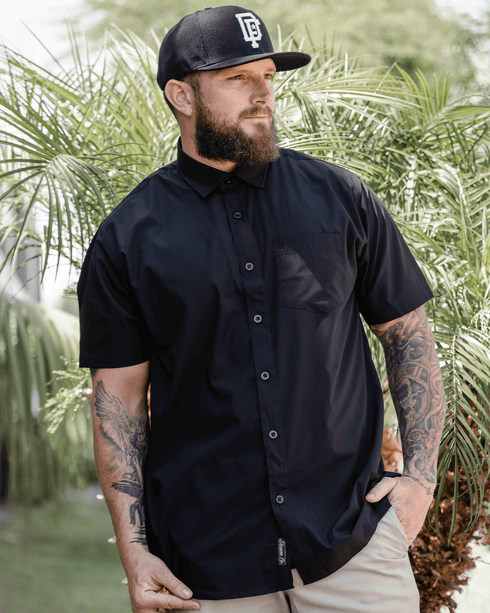 BAMBOO SHORT SLEEVE BUTTON UP SOLID BLACK 2.0 - MENS