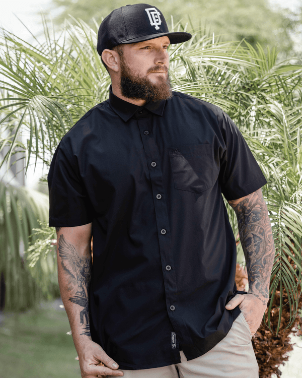 BAMBOO SHORT SLEEVE BUTTON UP SOLID BLACK 2.0 - MENS