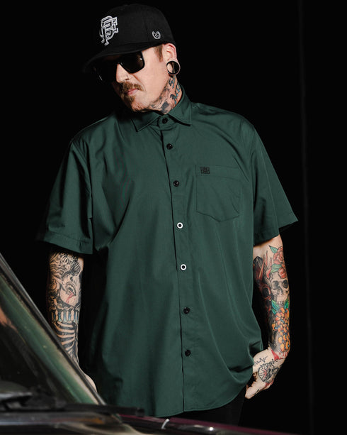 BAMBOO SHORT SLEEVE BUTTON UP SOLID GREEN 2.0 - MENS