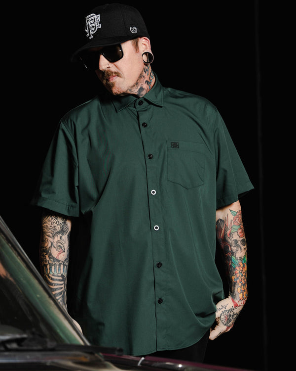 BAMBOO SHORT SLEEVE BUTTON UP SOLID GREEN 2.0 - MENS