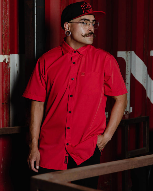 BAMBOO SHORT SLEEVE BUTTON UP SOLID RED 2.0 - MENS