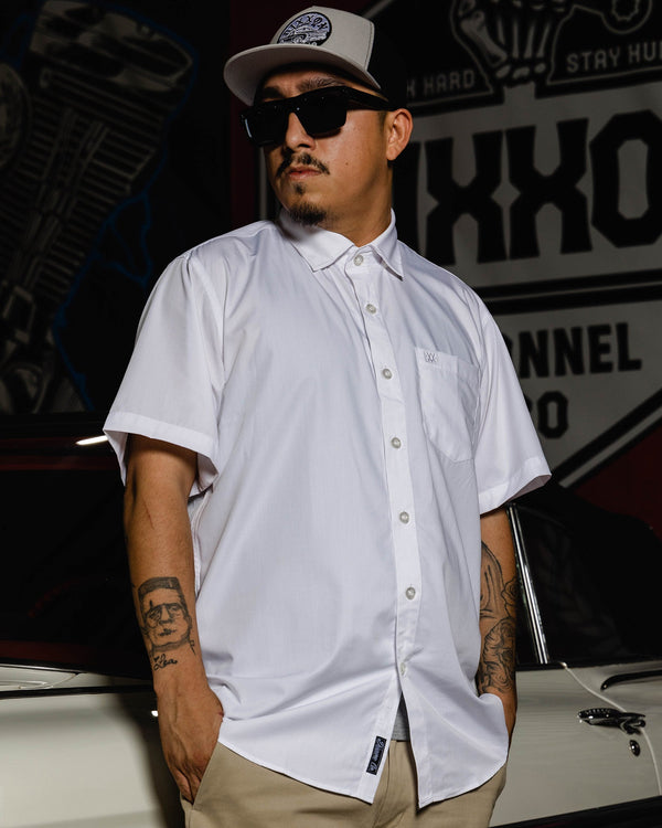 BAMBOO SHORT SLEEVE BUTTON UP SOLID WHITE 2.0 - MENS