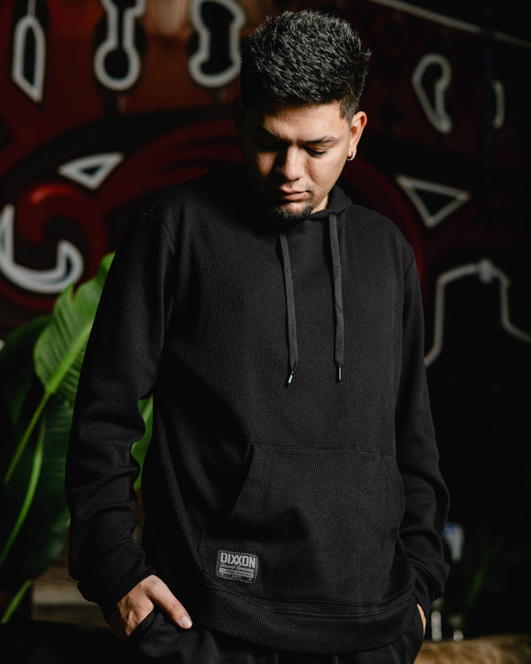 WAFFLE KNIT HOODIE BLACK - MENS