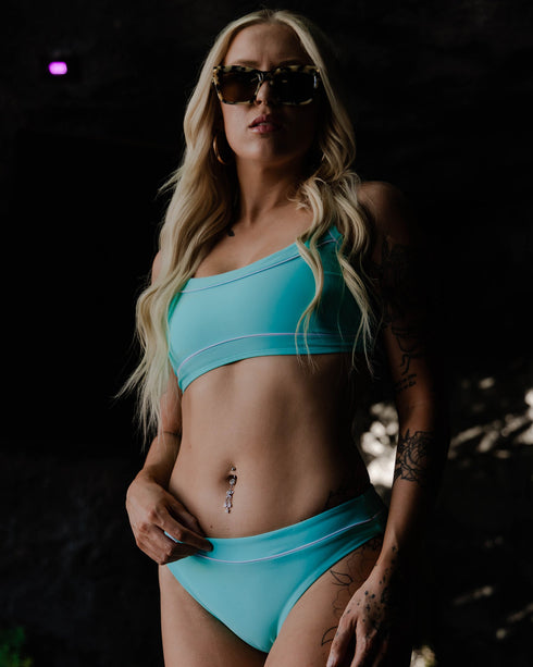 COASTLINE BIKINI BOTTOM - TIFFANY/WHITE