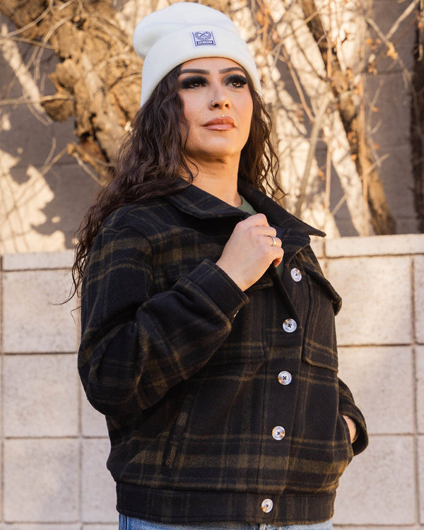 BROWN & BLACK CROPPED SHACKET - WOMENS