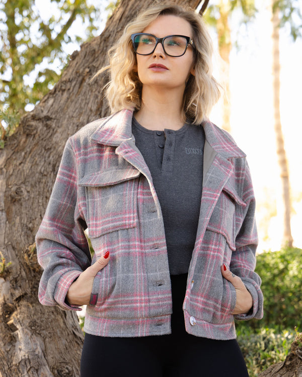 GREY & PINK CROPPED SHACKET - WOMENS