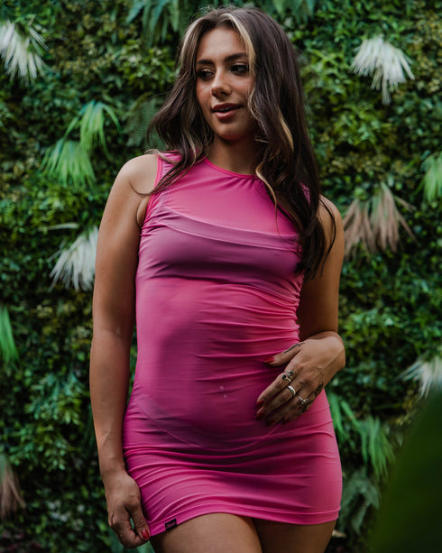 MESH COVER UP DRESS - HOT PINK