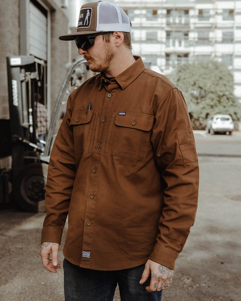 WORK SHIRT LONG SLEEVE BROWN - MENS