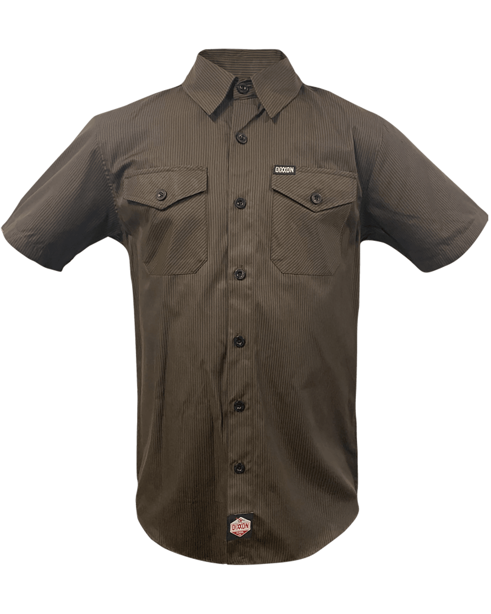 DIXXON WORKFORCE SHORT SLEEVE BUTTON UP BROWN-BLACK STRIPED - MENS