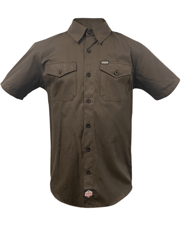 WORKFORCE SHORT SLEEVE WORK SHIRT BROWN-BLACK STRIPED - MENS