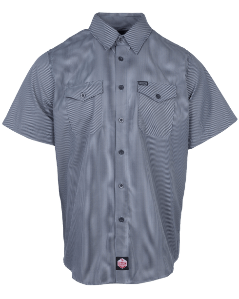 WORKFORCE SHORT SLEEVE WORK SHIRT CHARCOAL-NAVY STRIPED - MENS